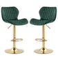 Lorrenis - Set of 2 - 24" Green Velvet Adjustable Swivel Counter Stools with Gold Base