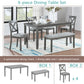 Glenn - Set of 6 - 25” Kitchen Dining Set with Rectangular Acacia Wood Table, 4 Upholstered Chairs & Bench - Seats 6