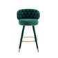 Lurian - Set of 2 - 28" Emerald Velvet Swivel Counter Height Bar Stools, Solid Wood Legs, Ergonomic Backrest, Retro Design