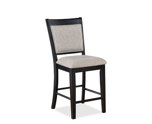 Huxe - Set of 2 - 24” Black and Light Gray Upholstered Counter Height Chairs with Footrest and Wooden Tapered Legs