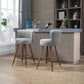 Avira - Set of 2 - 28" Grey Counter Height Swivel Bar Stools with Light Brown Solid Wood Legs, Retro Style and Upholstered Cushions