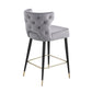 Harmith - Set of 2 - 24" Gray Velvet Counter Stools with Gold-Tipped Black Metal Legs, 19" W x 22" D