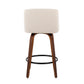 Marceline - Set of 2 – 26" Walnut Wood Counter Stools with Cream Upholstery and Black Round Footrest