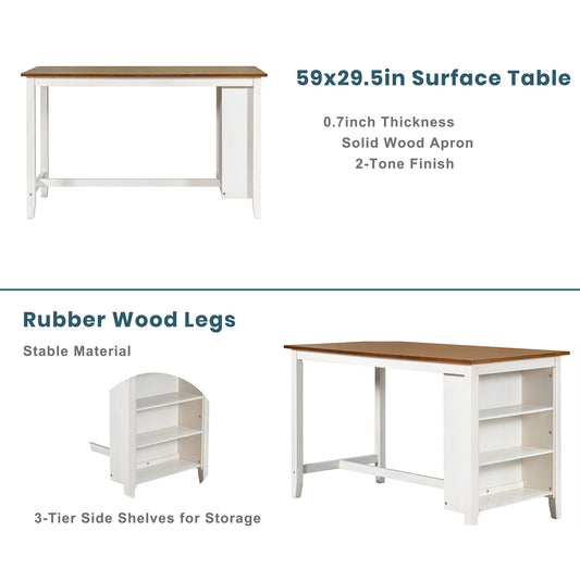 Cottage Grove - Set of 2 - 26" Rustic White Counter Height Dining Table with 4 Upholstered Chairs, 59x29.5x36 Inches