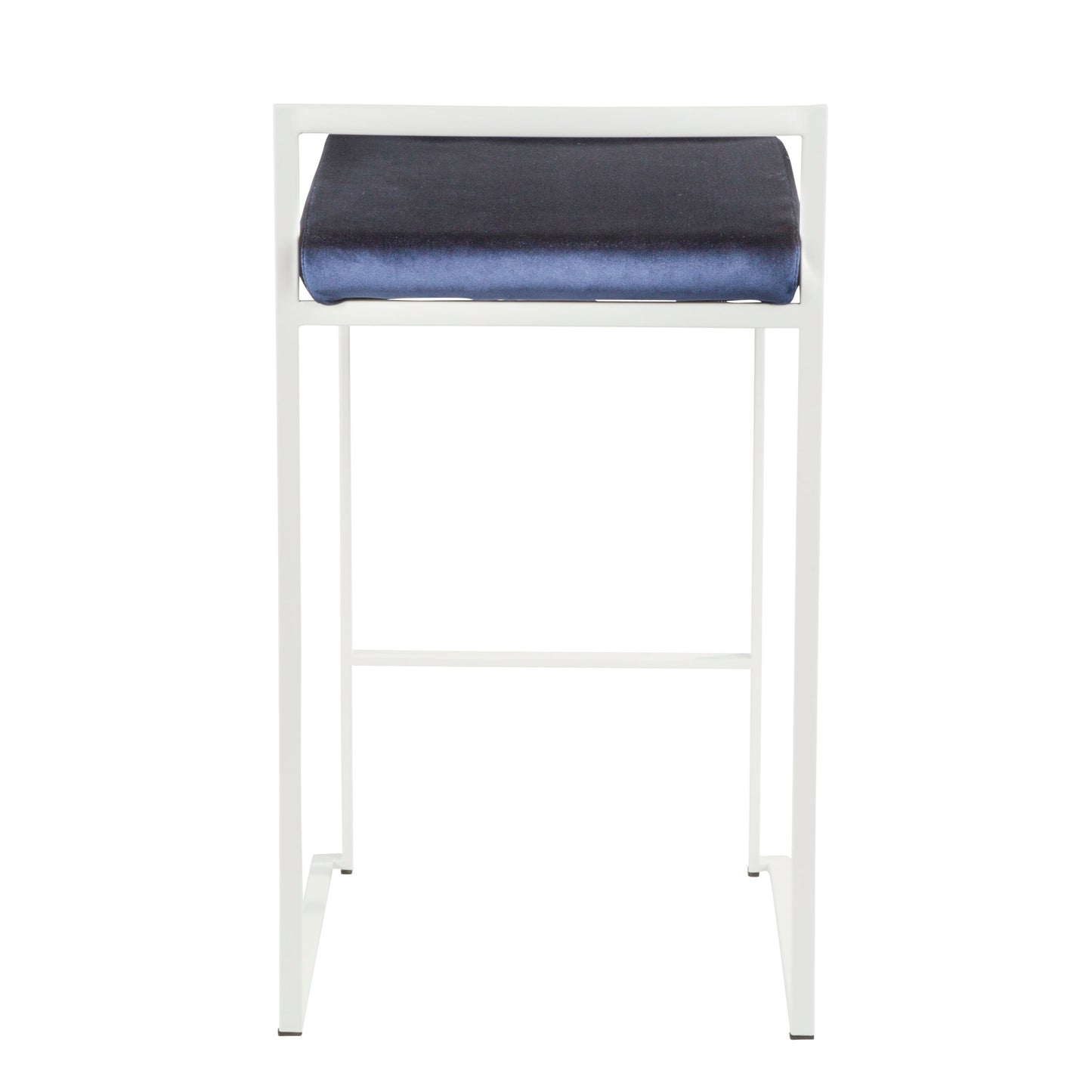 Fernhill - Set of 3 - 26" Contemporary Stackable Counter Stools in White Metal with Blue Velvet Cushions