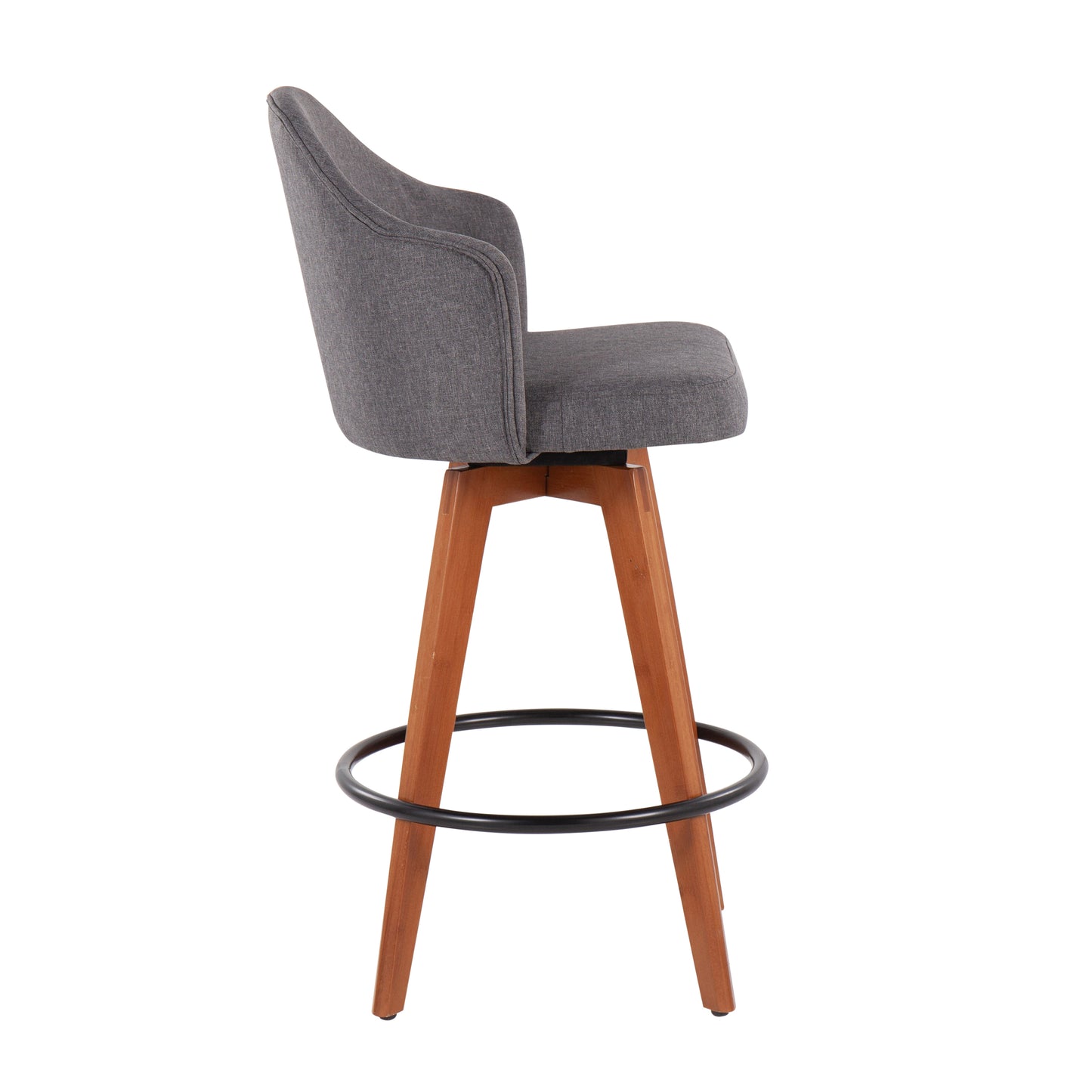 Hightop - Set of 2 - 29" Grey Upholstered Counter Stools with Bamboo Legs and Black Metal Footrest