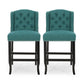 Veleta - Set of 2 - 27" Teal Tufted Wingback Counter Stools with Nailhead Trim and Dark Brown Rubberwood Legs