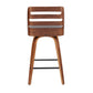 Trevi - Set of 2 - 24" Walnut Wood Mid-Century Modern Counter Stools with Grey Fabric Upholstery and Slotted Curved Back