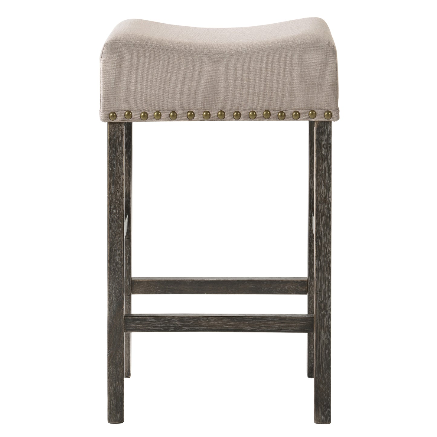 Haverhill - Set of 2 - 27" Tan Linen Upholstered Counter Height Stools with Weathered Gray Wooden Legs