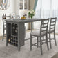 Tymorath - Set of 5 - 26" Gray Counter Height Dining Set with Solid Wood Table, Padded Chairs, Integrated Wine Storage, and Glass Holders - 35.4" Height