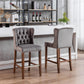 Elowyn - Set of 2 -  27" Grey Velvet Counter Height Bar Stools, Seat Height, Tufted Wingback Breakfast Chairs with Nailhead Trim and Wood Legs