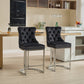 Vitra - Set of 2 - 24" Black Velvet Counter Stools - Button Back, Rivet Trim, Upholstered with Chromed Metal Base