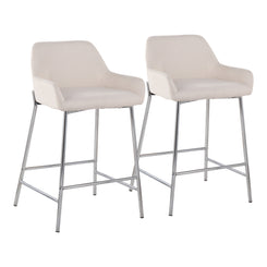 RadiantEdge – Set of 2 – 26" Fixed-Height Counter Stools with Chrome Frame and Cream Fabric Upholstery – Contemporary Design for Kitchens & Bars