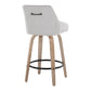 Hivemind - Set of 2 - 26" Cream Upholstered Swivel Counter Stools with Whitewashed Wood Legs and Black Footrest