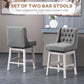 Hezek - Set of 2 - 27" Gray Swivel Bar Stools with Button Tufted Back & Solid Rubberwood Footrests, Counter Height