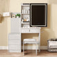 Vanity Desk Set With Sliding Lighted Mirror, 4 Drawer Makeup Dressing Table With 9 Storage Spaces, Hidden Compartments & Cushioned Stool, Beauty Furniture For Bedroom - White
