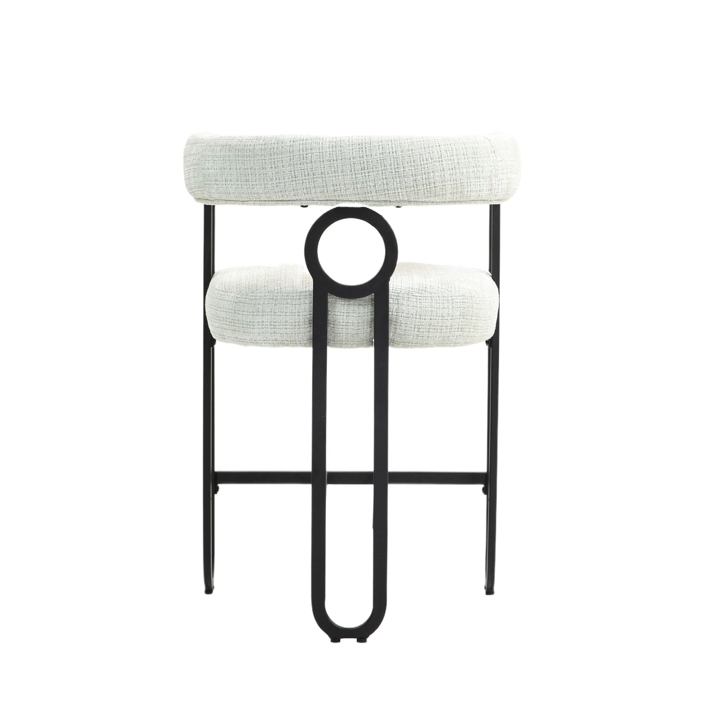 Marcellus - Set of 1 -24" Beige Chenille Bar Stool with Curved Backrest and Black Metal Frame for Kitchen Island, Pub, or Club