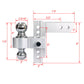 Alu - Adjustable Trailer Drop Hitch With 2" Receiver, 6" Adjustment - Silver