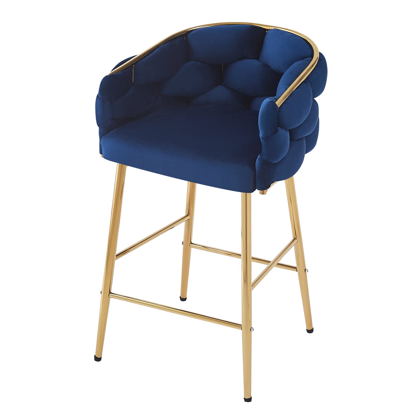 Narelle - Set of 2 - 28" Dark Blue Velvet Modern Counter Stools with Gold Metal Frame, Comfortable Backrest & Footrest