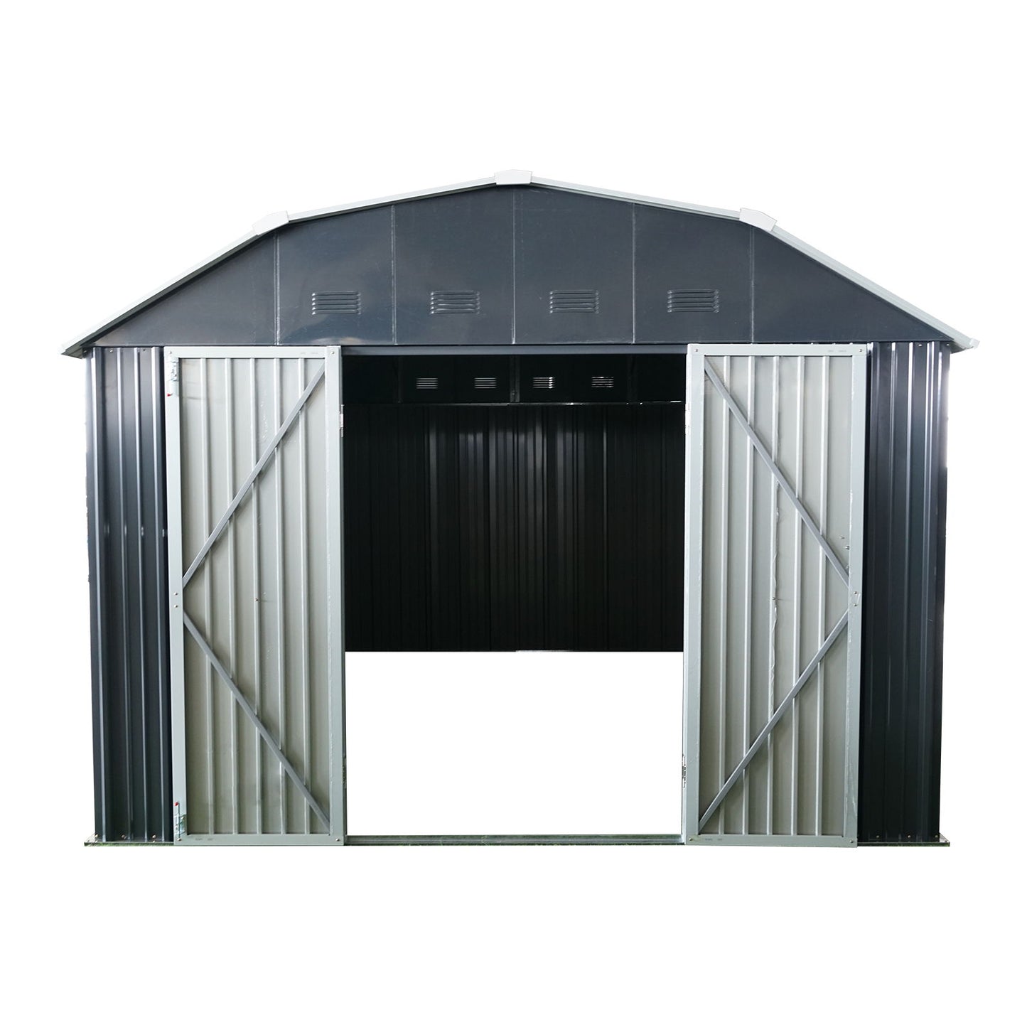 10 Ft X 12 Ft Outdoor Metal Storage Shed With Arch Roof With Lockable Doors For Backyard Garden Patio Lawn - Black