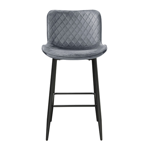 Nyara - Set of 2 - 29" Dark Gray Velvet Pub Height Chairs with Quilted Stitching and Black Metal Legs, Modern Dining Furniture