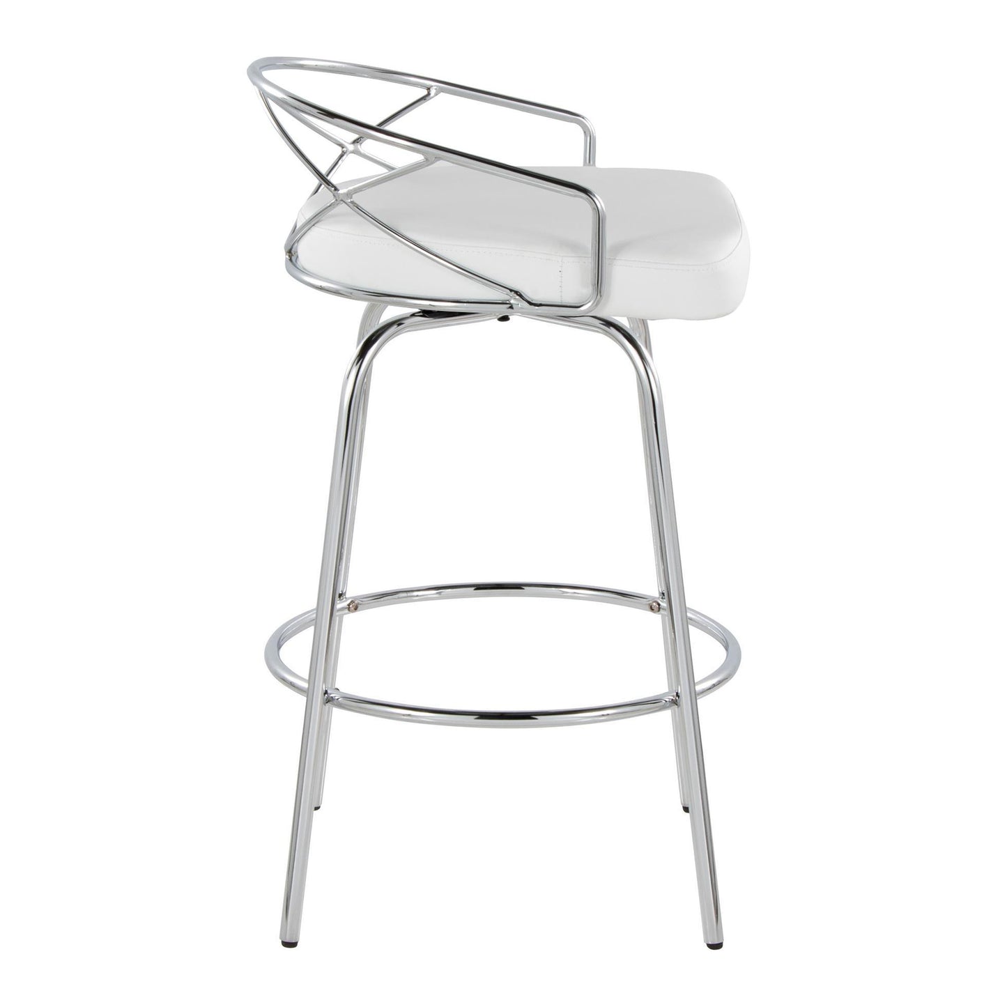 Valencia Luxe - Set of 2 - Chrome Swivel Counter Stools in White Faux Leather with Round Footrest