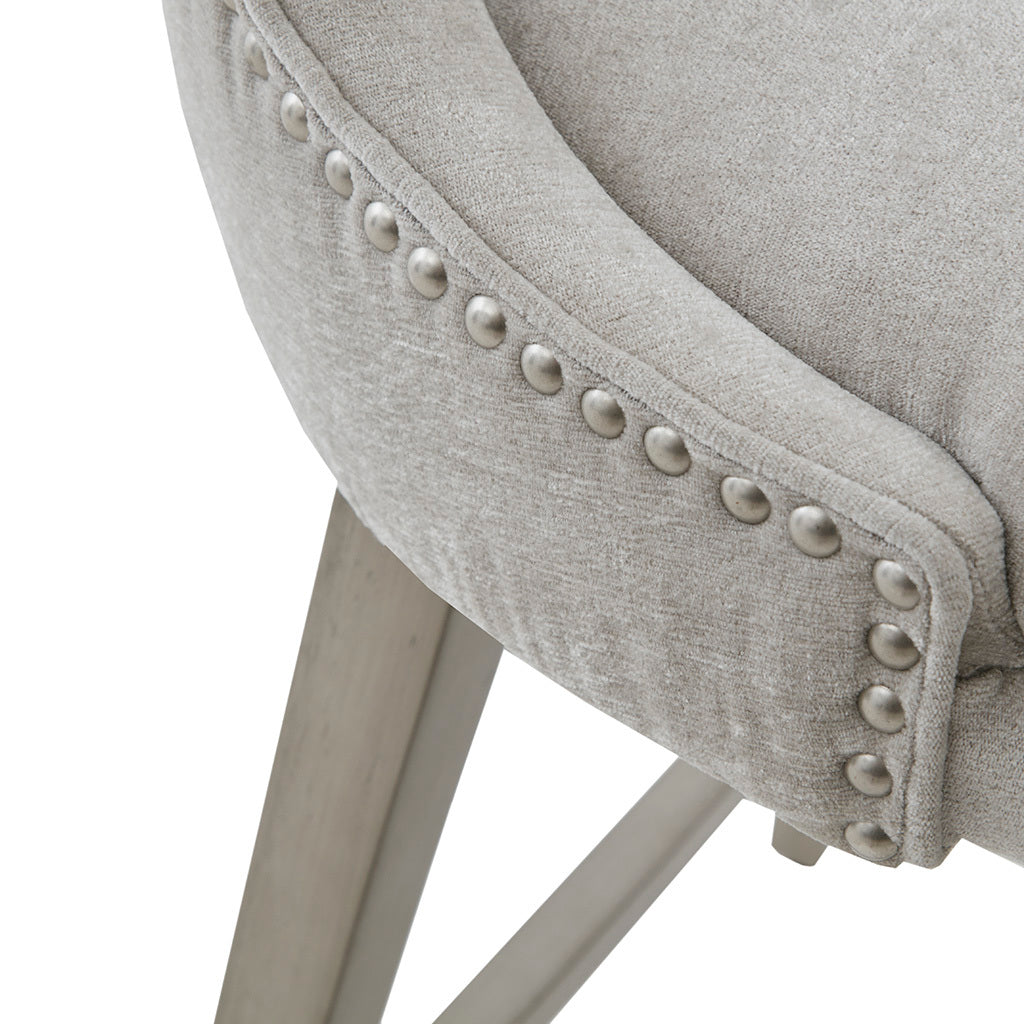 Myravin – Set of 2 – 25.75" Light Grey Swivel Counter Stool with Nailhead Detailing