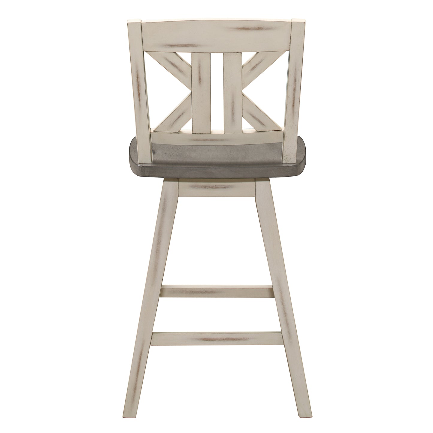 Ashlyn - Set of 2 - 29" Pub Height Chairs with Distressed Gray & White Solid Rubberwood X-Back Design, Bar Chairs for Dining Room