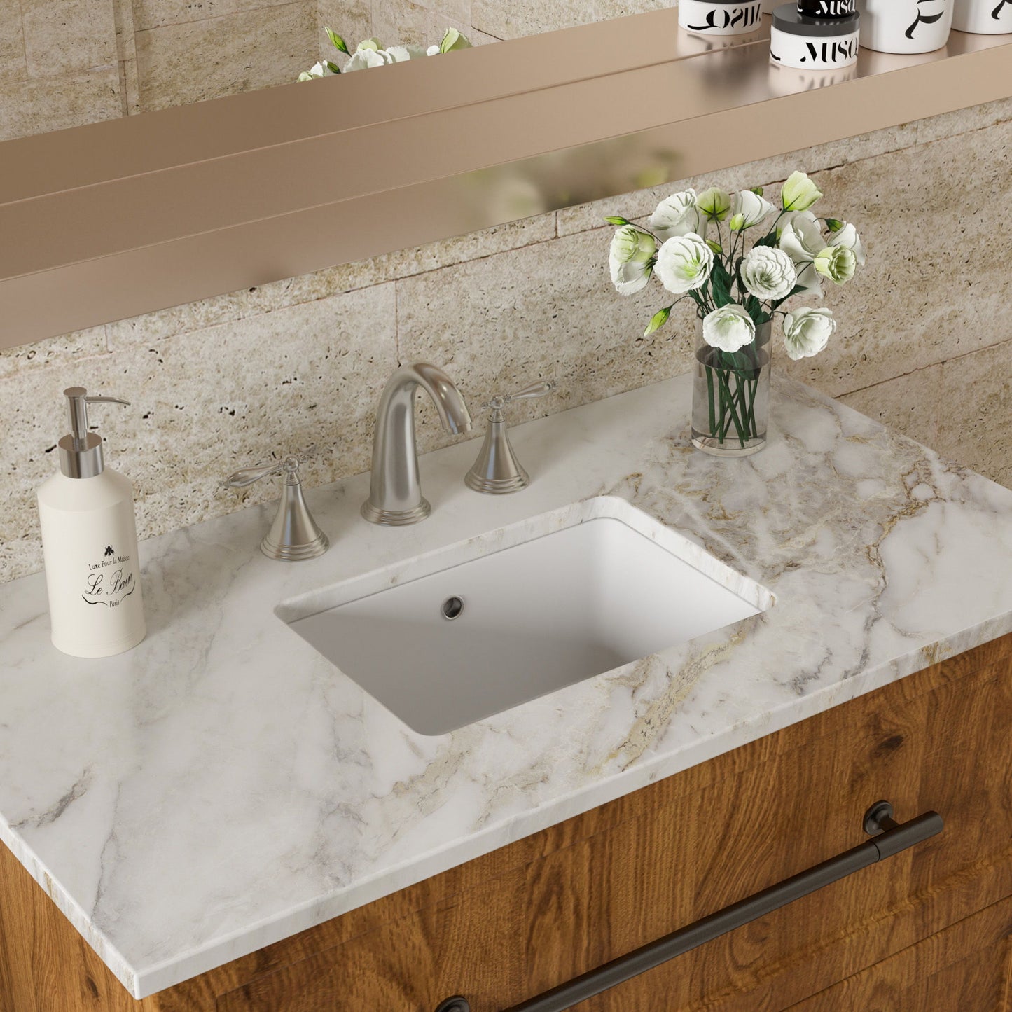 Modern Rectangular Undermount Bathroom Sink With Overflow Ceramic