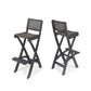 Outdoor Folding Acacia Wood Barstools With Rattan Backrest And Seat, (Set of 2) - Dark Gray