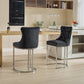 Vitra - Set of 2 - 24" Black Velvet Counter Stools - Button Back, Rivet Trim, Upholstered with Chromed Metal Base