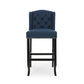 Vera - Set of 2 - 24" Navy Blue & Dark Brown Fabric Tufted Wingback Counter Stools with Nailhead Accents