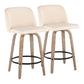 Trilo- Set of 2 - 24" White-Washed Wood Mid-Century Modern Swivel Counter Stools with Cream Faux Leather & Black Metal Footrest