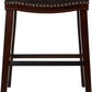 Marcila - Set of 2 - 26" Dark Brown PU Leather Saddle Bar Stools with Nailhead Trim and Rubberwood Frame