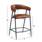 Launa - Set of 2 - 26" Brown PU Upholstered Counter Stools with Iron Frame, Backrest & Footrest for Kitchen, Bar, Home