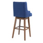 Hazelridge - Set of 2 - 30" Navy Linen Swivel Bar Stools with Solid Wood Legs, Counter Height Chairs with Footrest