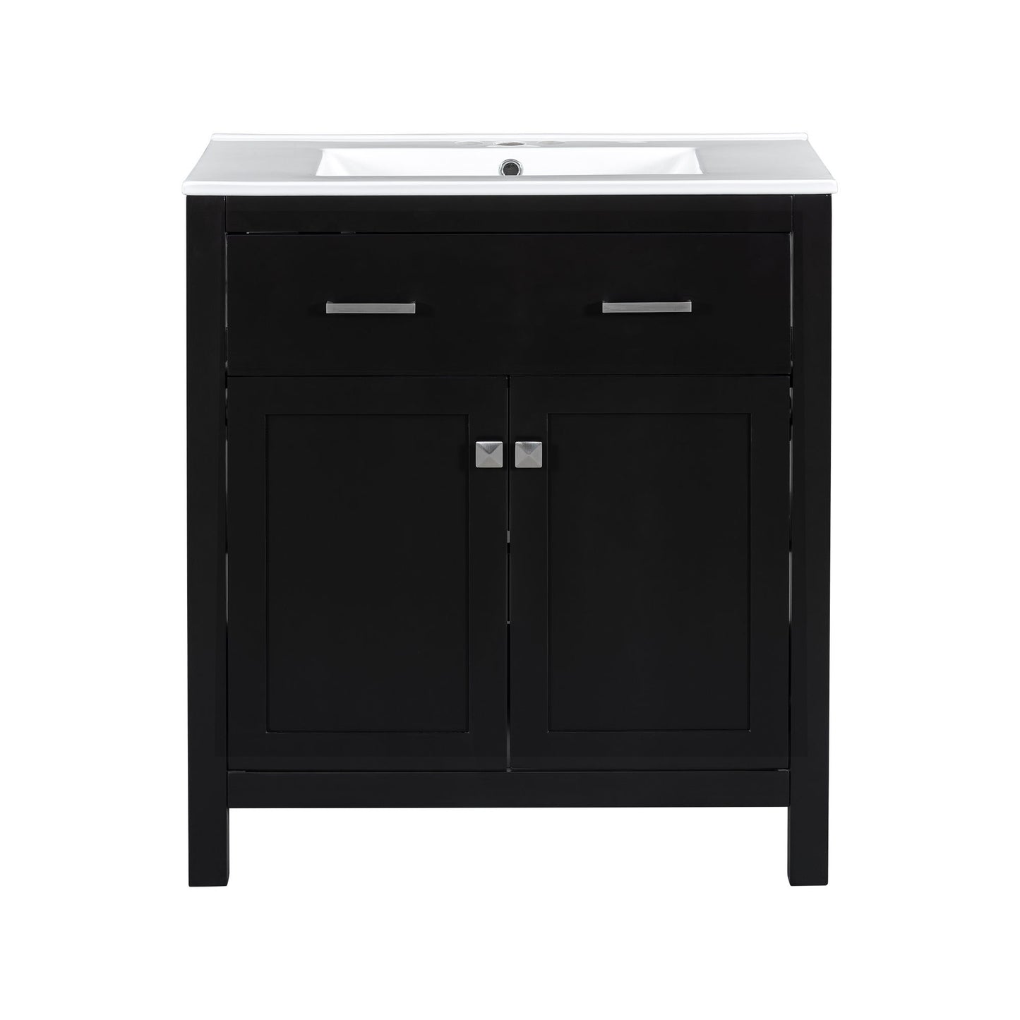 Bathroom Vanity With Ceramic Sink, Modern Single Bathroom Cabinet With 2 Doors And A Shelf, Soft Close Doors