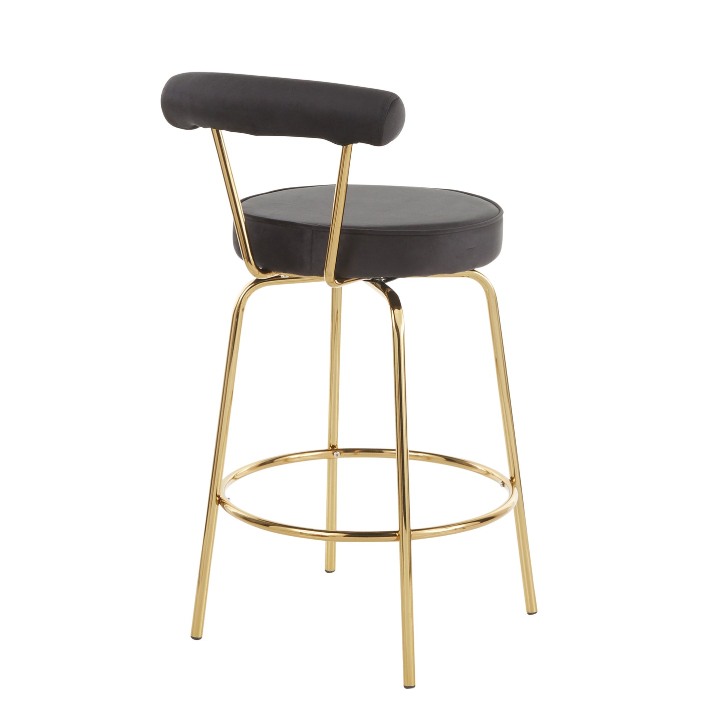 Rainier - Set of 2 - 20" Gold Metal Counter Stools with Black Velvet Upholstery Fixed Height