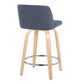 Tiber- Set of 2 - 26" Natural Wood & Blue Fabric Swivel Counter Stools with Chrome Footrest