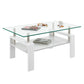 Modern Rectangular Coffee Table With Tempered Transparent Glass Top And Storage Shelf