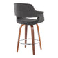 Cavalier - Set of 2 - 26" Charcoal Swivel Counter Stools with Walnut Wood and Chrome Footrest