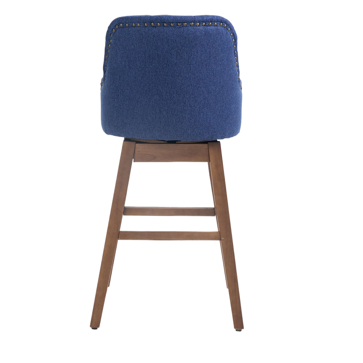 Holmwood - Set of 2 - 28" Navy Linen Swivel Bar Stools with Solid Wood Legs, 360° Counter Height Chairs for Kitchen & Dining Room