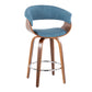 Hanford - Set of 2 -24"- Walnut Wood & Blue Fabric Mid-Century Counter Stools with 360° Swivel