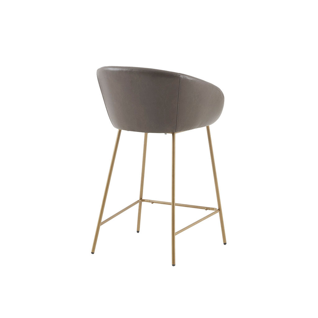 Isolde - Set of 2 - 30" Brown and Gold Counter Stools with PU Leather Upholstery, Wide Seat