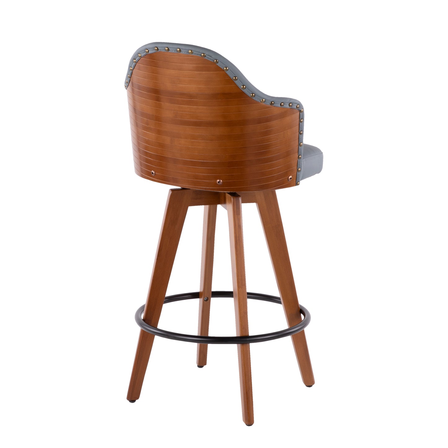 Swain - Set of 2 - 24" Grey Faux Leather Counter Stools with Walnut Finish