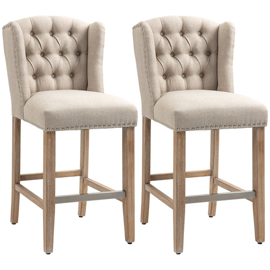 Bridgemore - Set of 2 - 26" Beige Counter Height Bar Stools with Solid Wood Legs