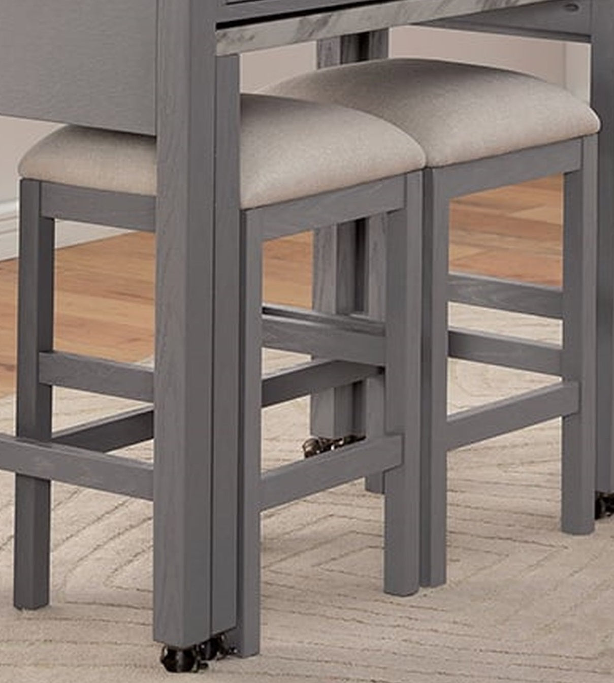 Zarneth - Set of 2 - 24" Light Gray Fabric Counter Stools with Beige Cushioned Seats and Solid Wood Base