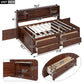 Full Size Captain Bed With Built In Storage Shelves, 4 Drawers And 2 Cabinets - Antique Brown