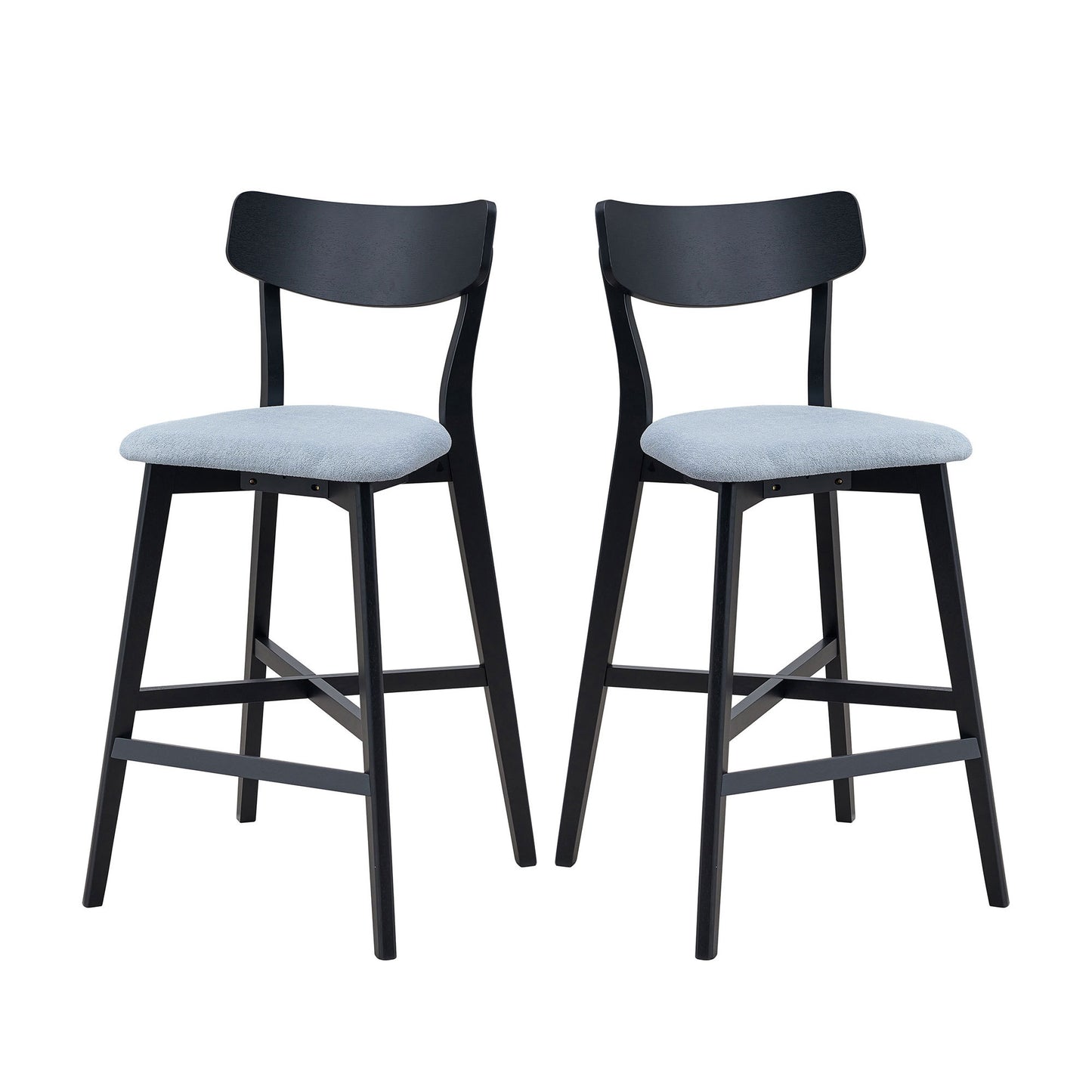 Havenvale - Set of 2 - 29" Black Swivel Wood Bar Stools with High Back - Modern Counter Height Chairs for Kitchen, Pub, Living Room