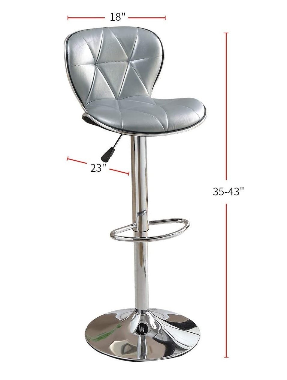 Hawthorne - Set of 2 - 24” Adjustable Silver Faux Leather Counter Stools with Chrome Base